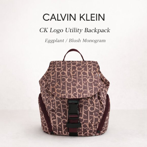 NWT Calvin Klein Millie Signature Backpack Eggplant Blush Monogram main image 4